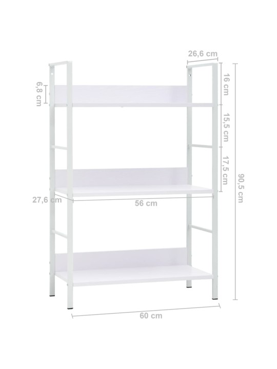 Knihovna se 3 policemi bílá 60x27,6x90,5 cm kompozitní dřevo