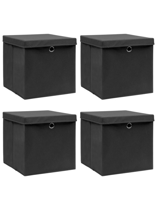 Úložné boxy s víky 4 ks černé 32 x 32 x 32 cm textil