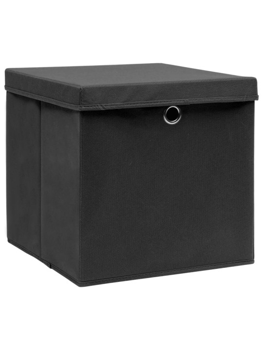 Úložné boxy s víky 10 ks černé 32 x 32 x 32 cm textil