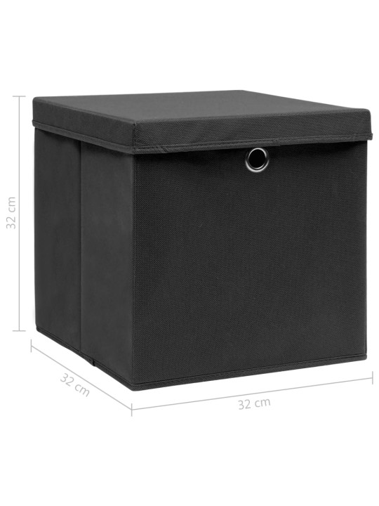 Úložné boxy s víky 10 ks černé 32 x 32 x 32 cm textil