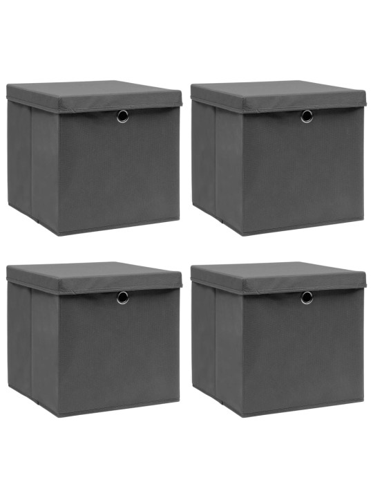 Úložné boxy s víky 4 ks šedé 32 x 32 x 32 cm textil