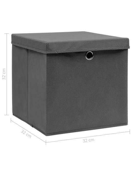 Úložné boxy s víky 10 ks šedé 32 x 32 x 32 cm textil
