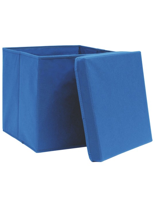 Úložné boxy s víky 10 ks modré 32 x 32 x 32 cm textil