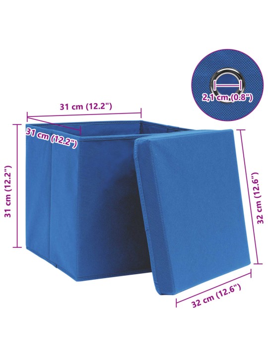 Úložné boxy s víky 10 ks modré 32 x 32 x 32 cm textil