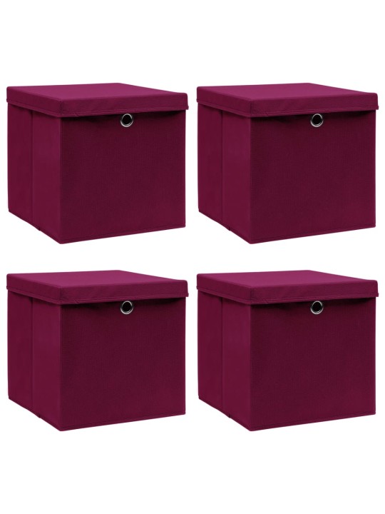 Úložné boxy s víky 4 ks tmavě červené 32 x 32 x 32 cm textil