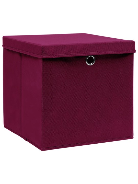 Úložné boxy s víky 4 ks tmavě červené 32 x 32 x 32 cm textil