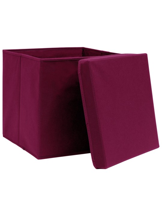 Úložné boxy s víky 4 ks tmavě červené 32 x 32 x 32 cm textil