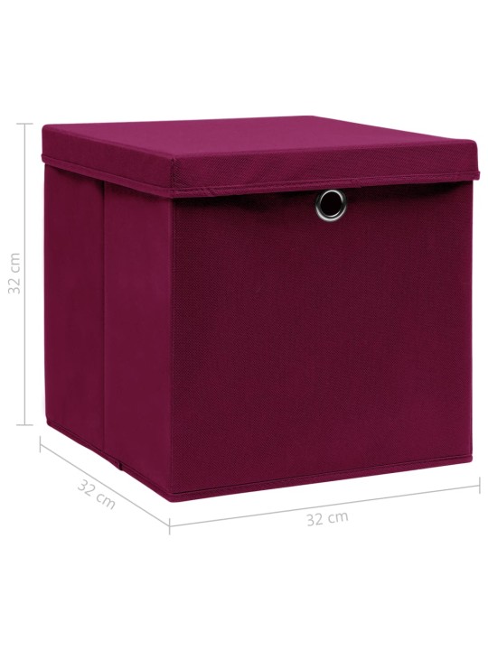 Úložné boxy s víky 4 ks tmavě červené 32 x 32 x 32 cm textil