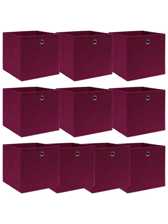 Úložné boxy 10 ks tmavě červené 32 x 32 x 32 cm textil