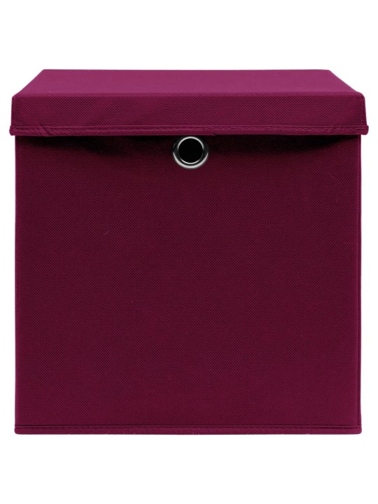 Úložné boxy s víky 10 ks tmavě červené 32 x 32 x 32 cm textil