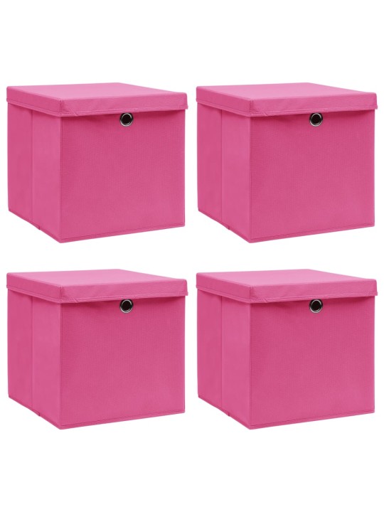 Úložné boxy s víky 4 ks růžové 32 x 32 x 32 cm textil