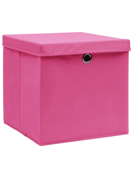 Úložné boxy s víky 4 ks růžové 32 x 32 x 32 cm textil
