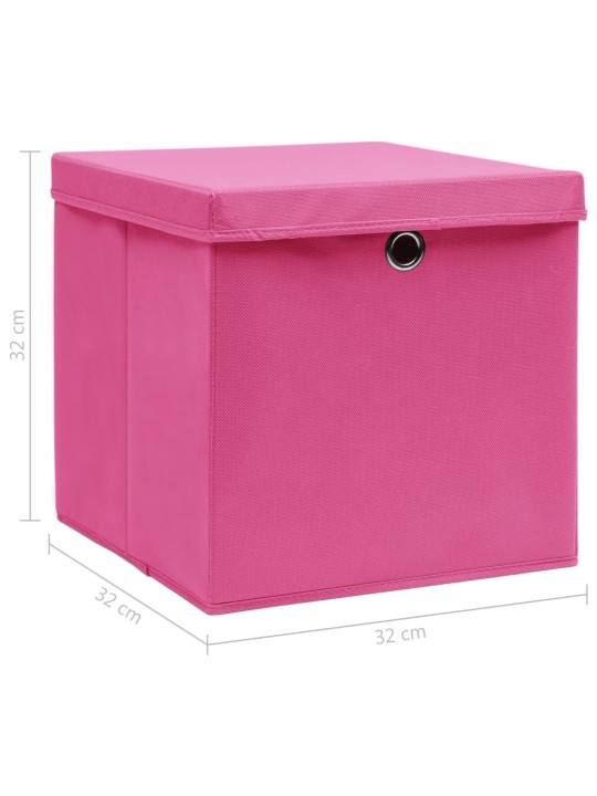 Úložné boxy s víky 4 ks růžové 32 x 32 x 32 cm textil