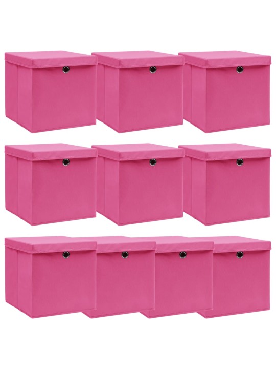 Úložné boxy s víky 10 ks růžové 32 x 32 x 32 cm textil