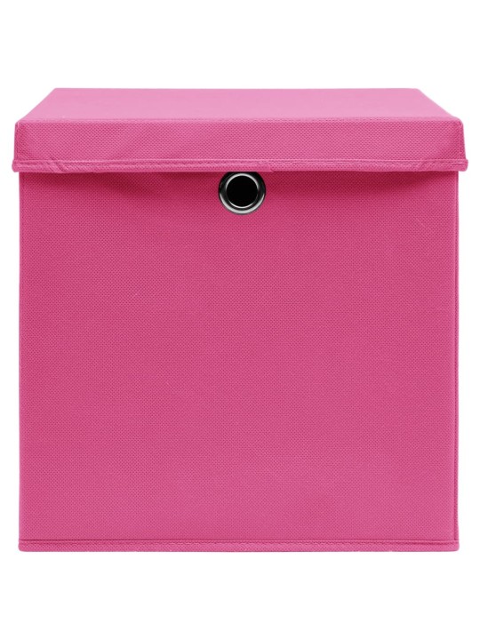 Úložné boxy s víky 10 ks růžové 32 x 32 x 32 cm textil