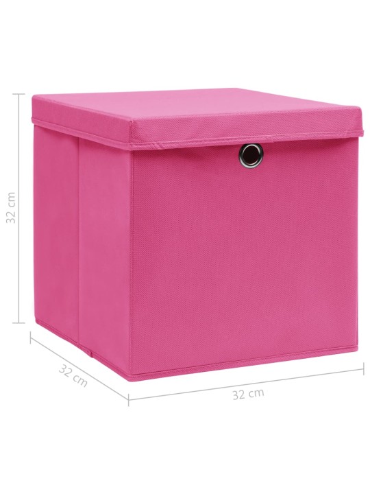 Úložné boxy s víky 10 ks růžové 32 x 32 x 32 cm textil