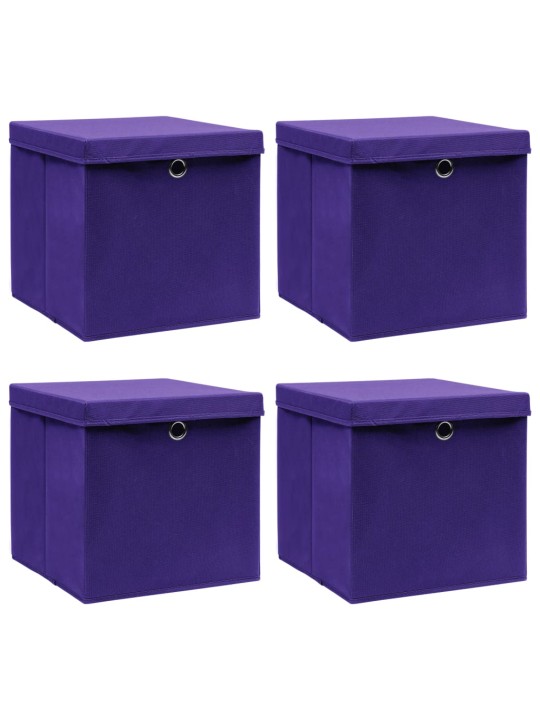 úložné boxy s víky 4 ks fialové 32 x 32 x 32 cm textil