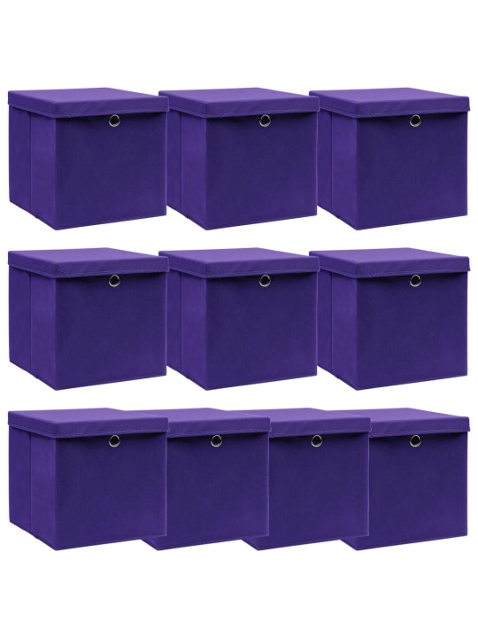 Úložné boxy s víky 10 ks fialové 32 x 32 x 32 cm textil