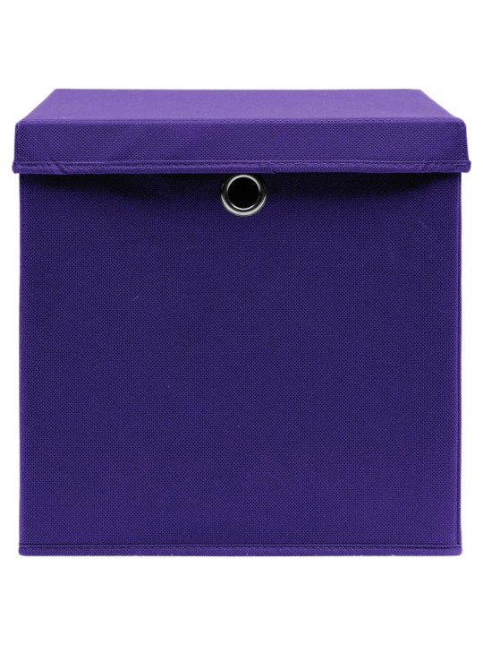 Úložné boxy s víky 10 ks fialové 32 x 32 x 32 cm textil
