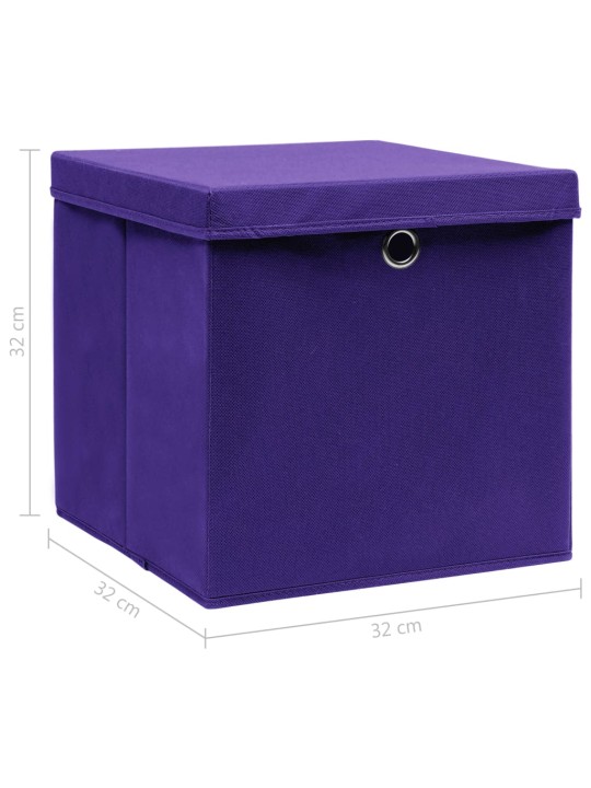 Úložné boxy s víky 10 ks fialové 32 x 32 x 32 cm textil