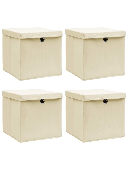 Úložné boxy s víky 4 ks krémové 32 x 32 x 32 cm textil