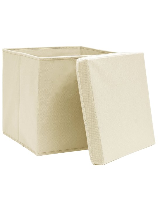 Úložné boxy s víky 4 ks krémové 32 x 32 x 32 cm textil