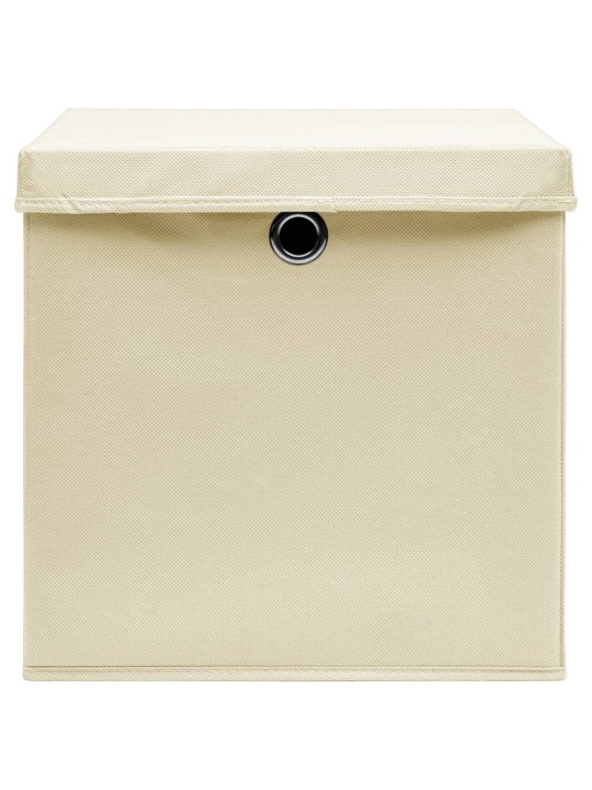 Úložné boxy s víky 4 ks krémové 32 x 32 x 32 cm textil