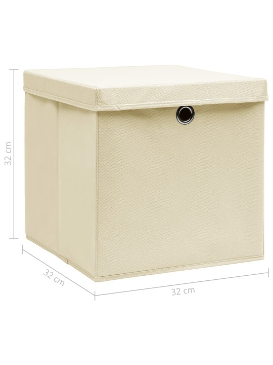 Úložné boxy s víky 4 ks krémové 32 x 32 x 32 cm textil