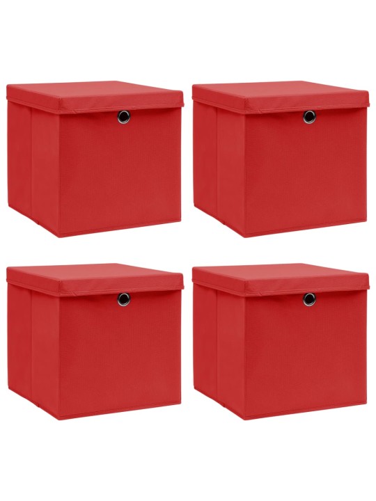 Úložné boxy s víky 4 ks červené 32 x 32 x 32 cm textil