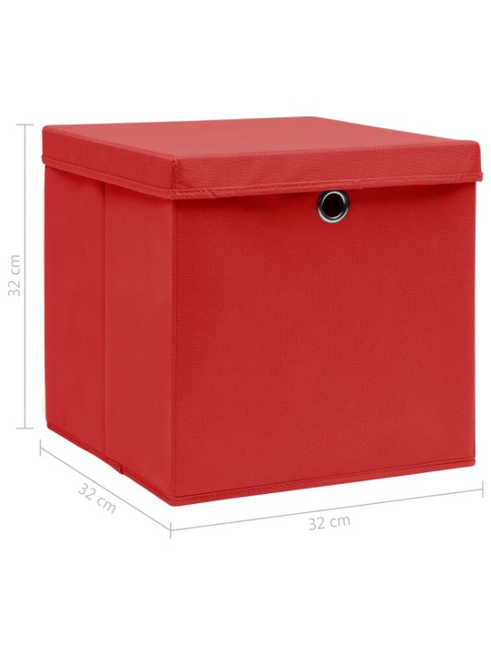 Úložné boxy s víky 10 ks červené 32 x 32 x 32 cm textil