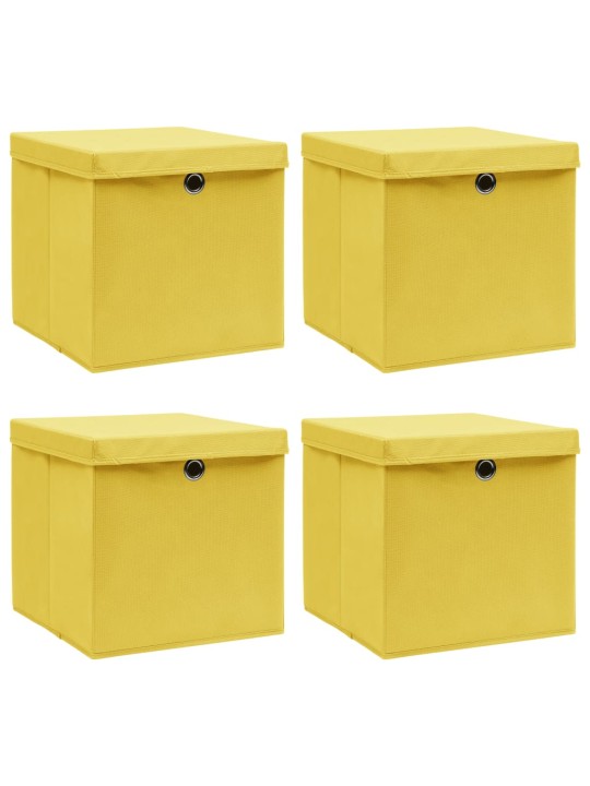 Úložné boxy s víky 4 ks žluté 32 x 32 x 32 cm textil