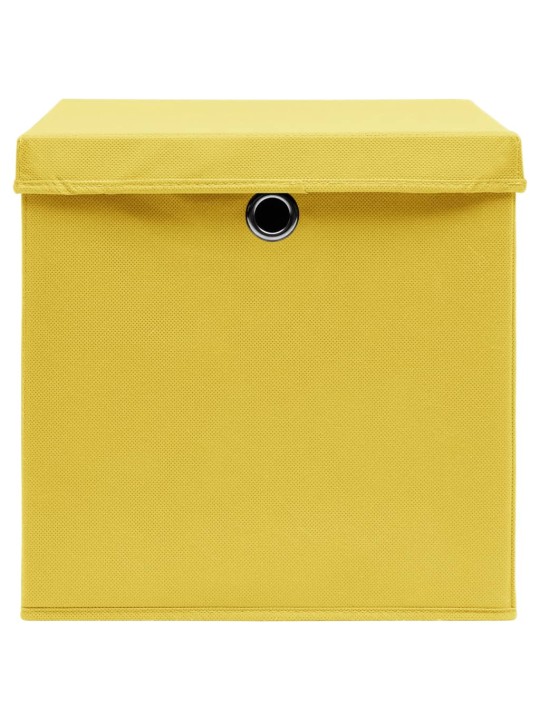 Úložné boxy s víky 4 ks žluté 32 x 32 x 32 cm textil