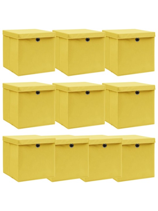 Úložné boxy s víky 10 ks žluté 32 x 32 x 32 cm textil