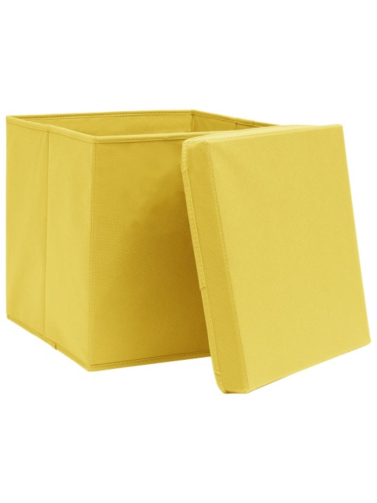 Úložné boxy s víky 10 ks žluté 32 x 32 x 32 cm textil