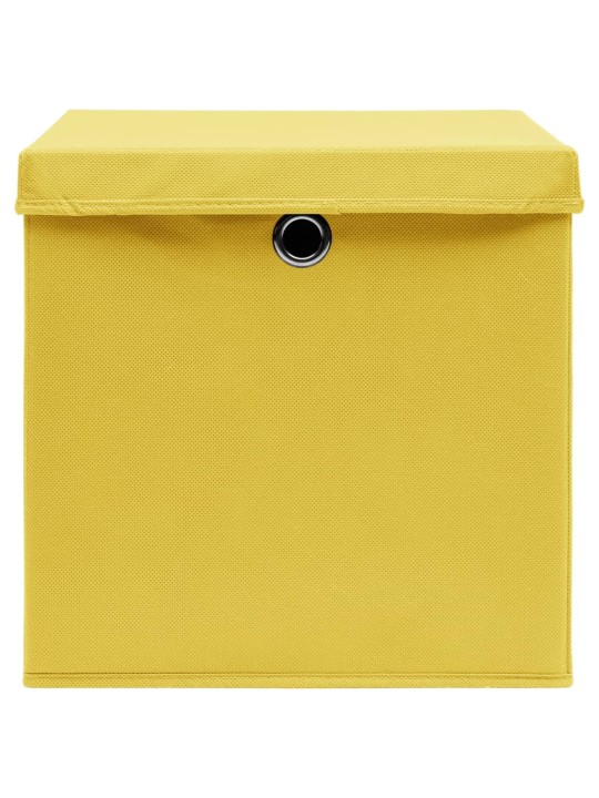 Úložné boxy s víky 10 ks žluté 32 x 32 x 32 cm textil