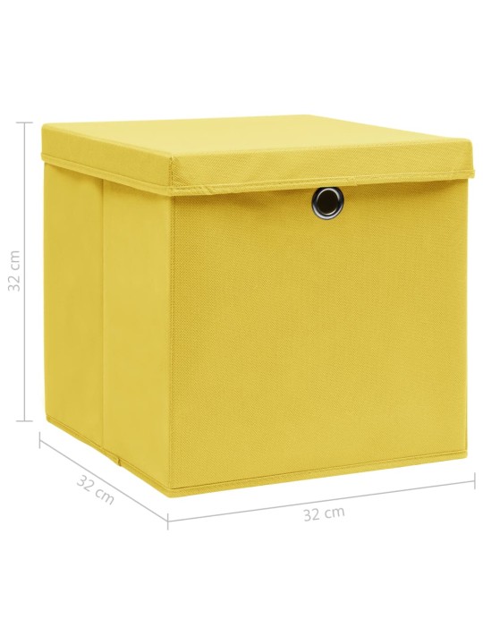 Úložné boxy s víky 10 ks žluté 32 x 32 x 32 cm textil