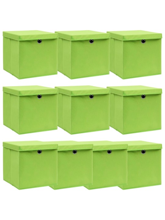 Úložné boxy s víky 10 ks zelené 32 x 32 x 32 cm textil