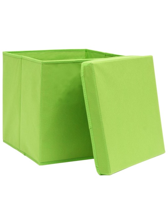 Úložné boxy s víky 10 ks zelené 32 x 32 x 32 cm textil