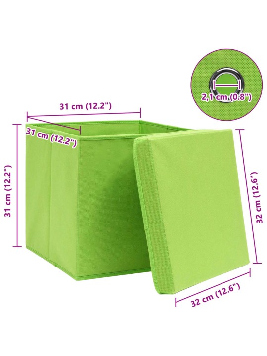 Úložné boxy s víky 10 ks zelené 32 x 32 x 32 cm textil