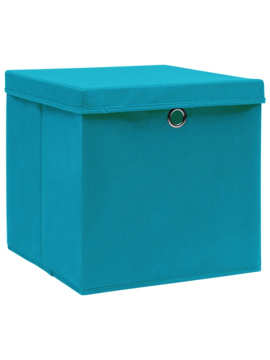 Úložné boxy s víky 10 ks bledě modré 32 x 32 x 32 cm textil