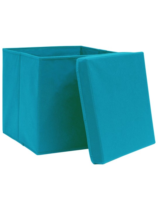 Úložné boxy s víky 10 ks bledě modré 32 x 32 x 32 cm textil