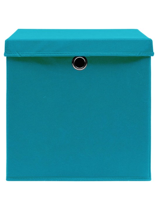 Úložné boxy s víky 10 ks bledě modré 32 x 32 x 32 cm textil