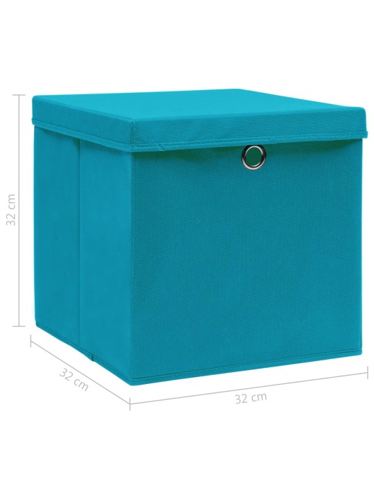 Úložné boxy s víky 10 ks bledě modré 32 x 32 x 32 cm textil