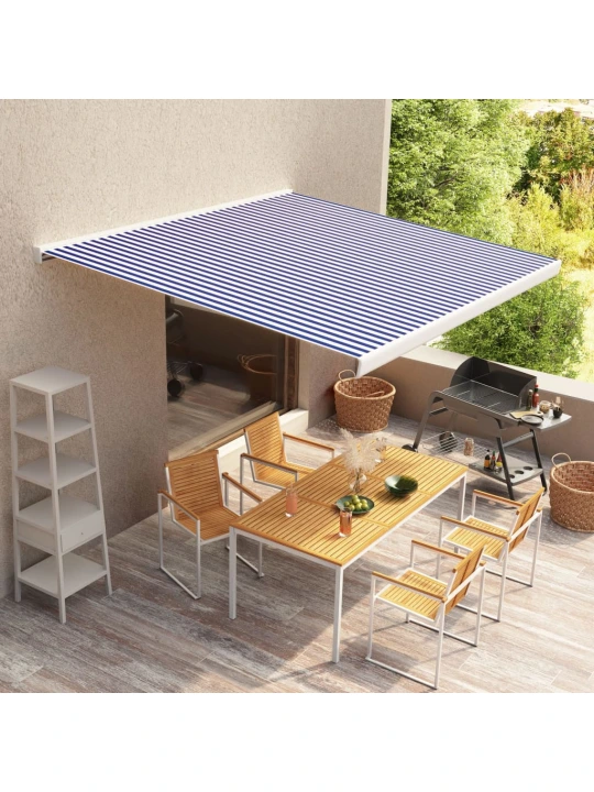 Kazetová markýza s motorem 350x250 cm modrá a bílá