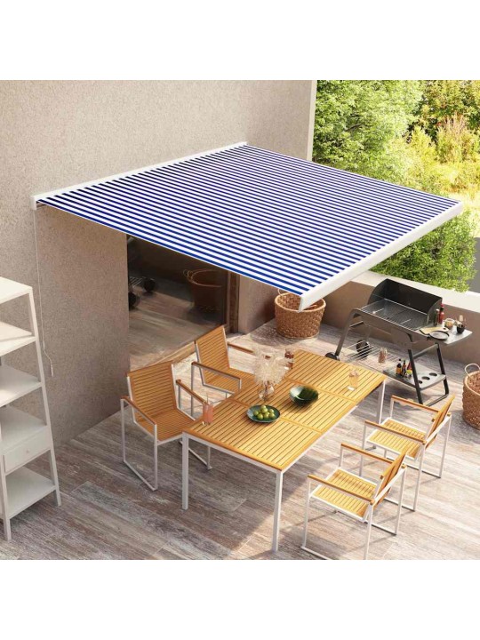 Kazetová markýza na ruční ovládání 350 x 250 cm modro-bílá