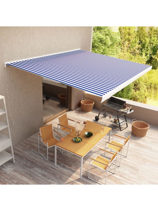 Kazetová markýza s ručním ovládáním 450 x 300 cm modro-bílá