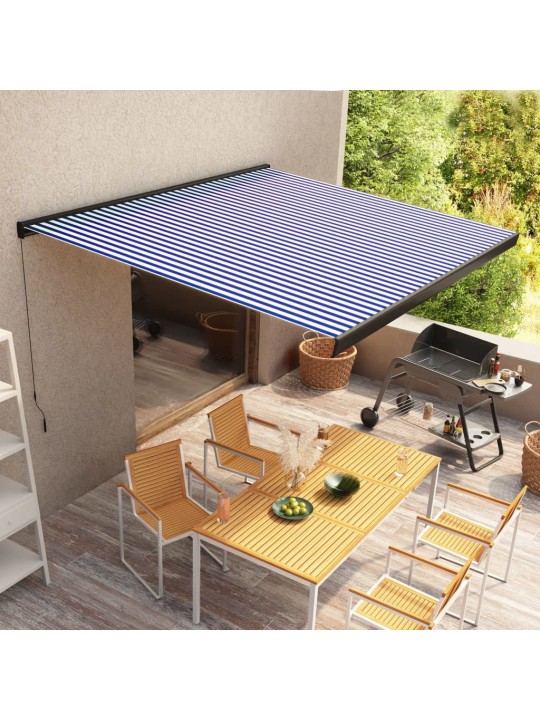 Kazetová markýza na ruční ovládání 350 x 250 cm modro-bílá