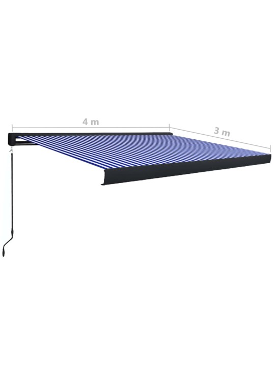 Kazetová markýza s ručním ovládáním 400 x 300 cm modro-bílá