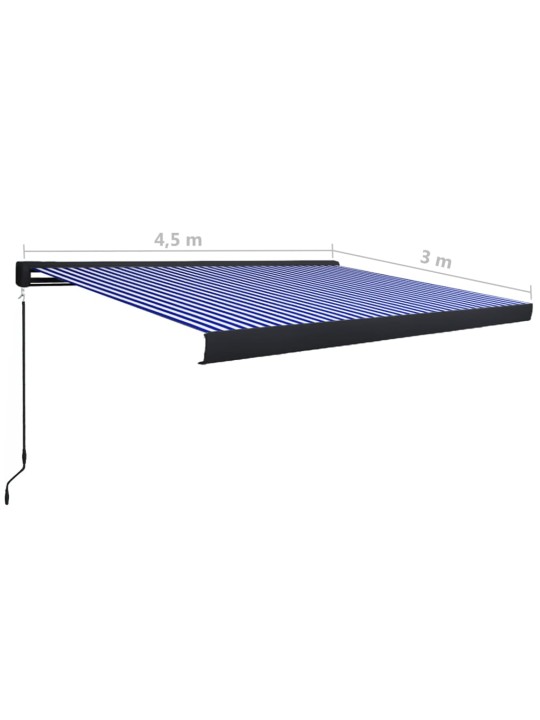 Kazetová markýza s ručním ovládáním 450 x 300 cm modro-bílá