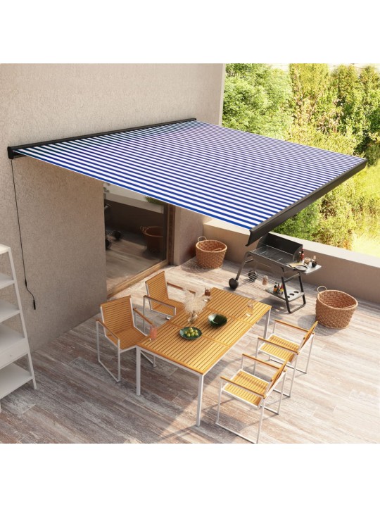 Kazetová markýza s ručním ovládáním 450 x 300 cm modro-bílá